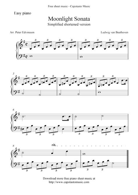 Free Easy Piano Sheet Music Moonlight Sonata By Beethoven