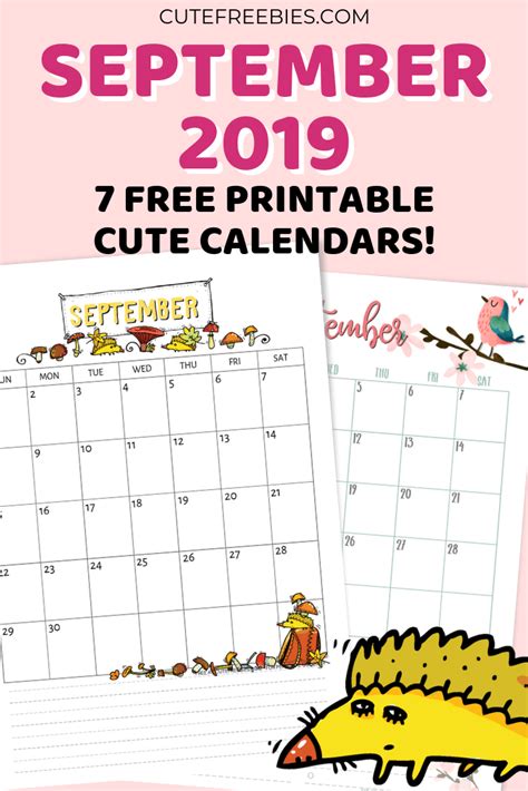 September 2019 Calendar Free Printable Cute Freebies For You