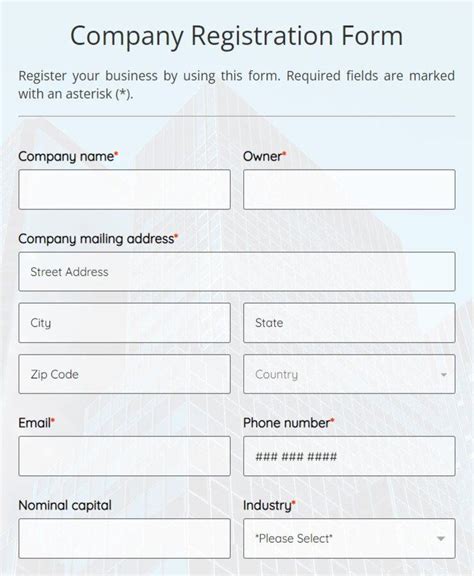 Company Registration Form Template Free FormBuilder