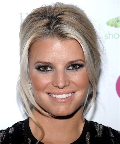 Jessica Simpson Long Straight Champagne Blonde Updo Hairstyle With