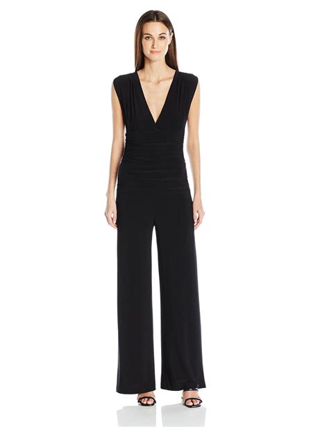 Norma Kamali Womens Sleeveless V Neck Shirred Waist Jumpsuit Black L You Could Get Extra