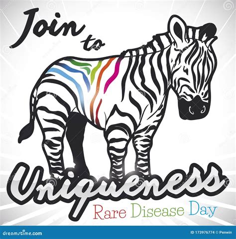 Zebra With Colorful Stripes Promoting To Join Rare Disease Day Vector