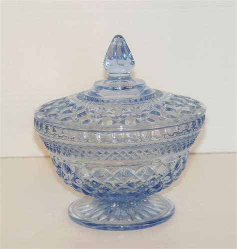 Indiana Glass Blue Crystal Candy Dish With Lid Vintage Bowls