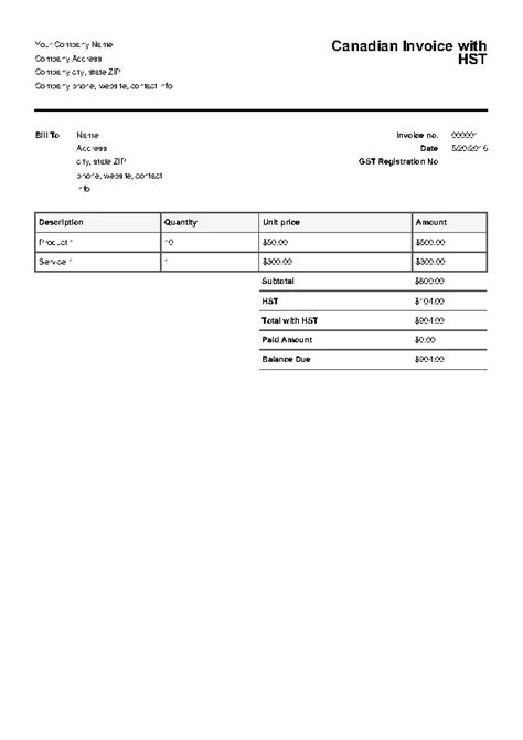 Canadian Invoice Template Australiandivorce Blog