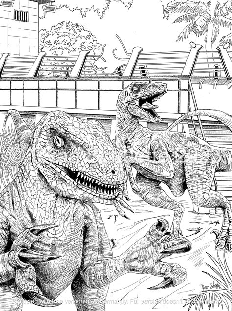 Jurassic Park Velociraptor Jurassic World Coloring Printable Adult Coloring Page Instant
