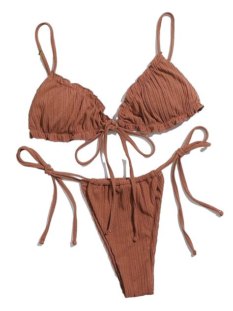 Buy Lilosysexy Ribbed Padded String Thong Brazilian Bikini Swimsuit Set