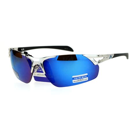 Sa106 Mens Blue Mirror Lens Rimless Metal Warp Sport Sunglasses Ebay
