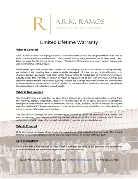 Warranty Information Ark Ramos Signage Systems
