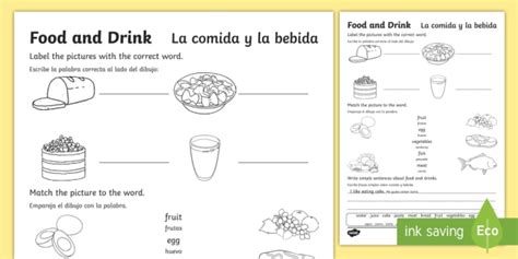 Food And Drink Worksheet Worksheet Englishspanish
