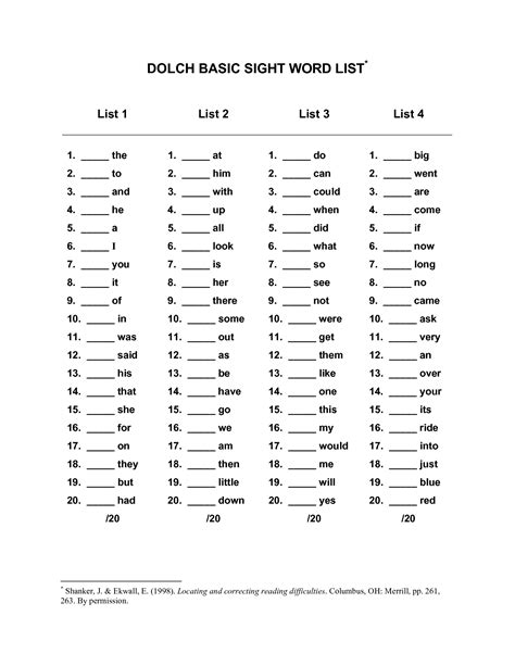 Sight Words For Fifth Graders