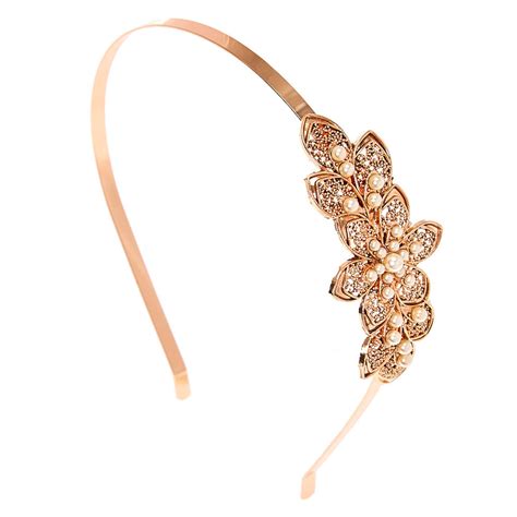 Rose Gold Toned Crystal Flower Headband Claires Us