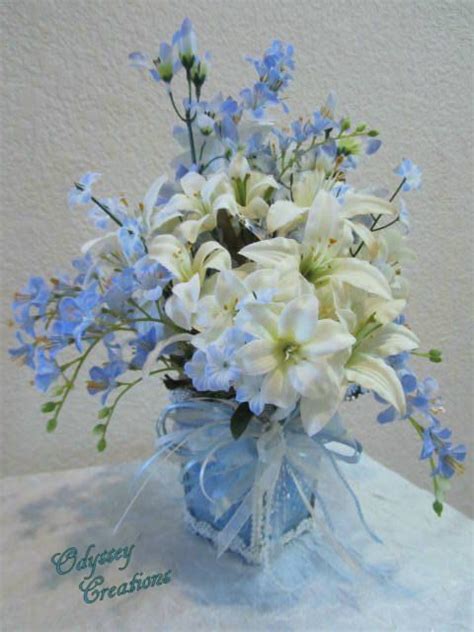 Floral Arrangement In Baby Blue With White By Odysseycreations Blue