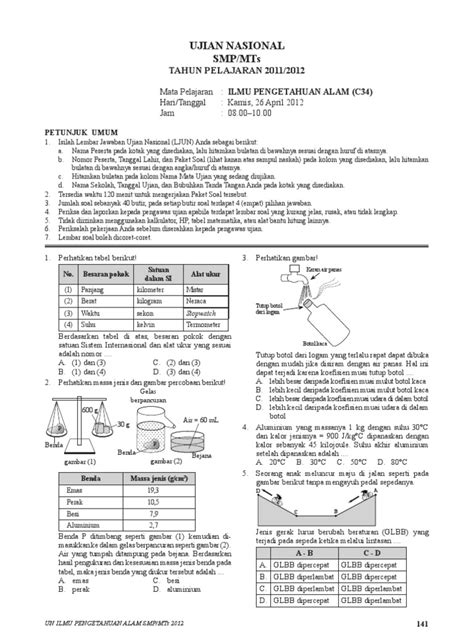 Latihan soal un ipa smp materi unsur senyawa dan campuran amongguru.com. Pembahasan Soal UN IPA SMP Paket C34.pdf