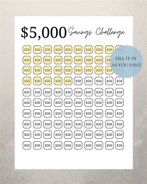 5000 Savings Challenge Printable Printable Templates