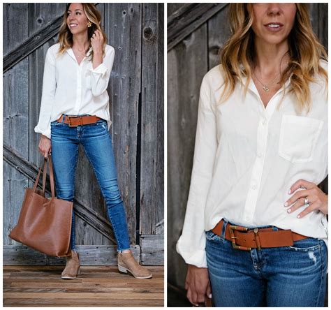 Wide Belt With Jeans And Front Tucked Button Front Shirt How To Wear