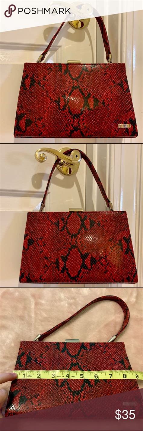 Vintage Nine West Red Faux Snakeskin Handbag Snake Skin Handbag Faux