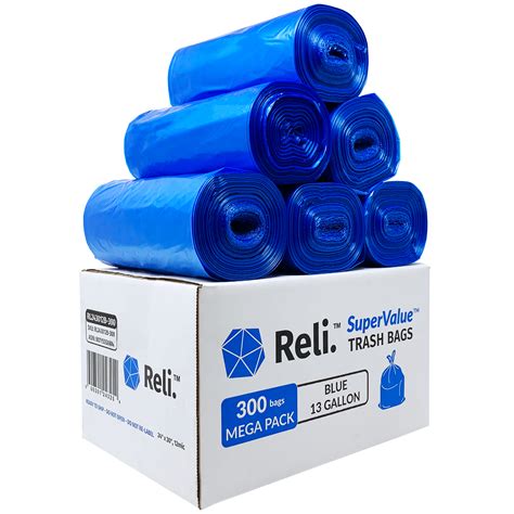 Reli 13 Gallon Trash Bags Tall Kitchen Recycling Blue Garbage Bags