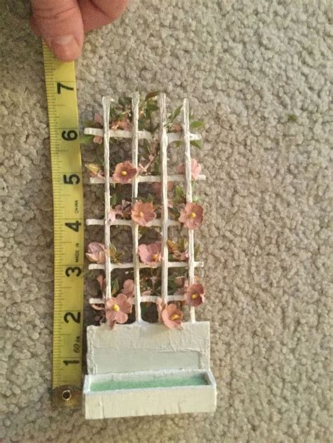 Two 7 Vintage Wood Dollhouse Garden Trellises With Pink Flowers