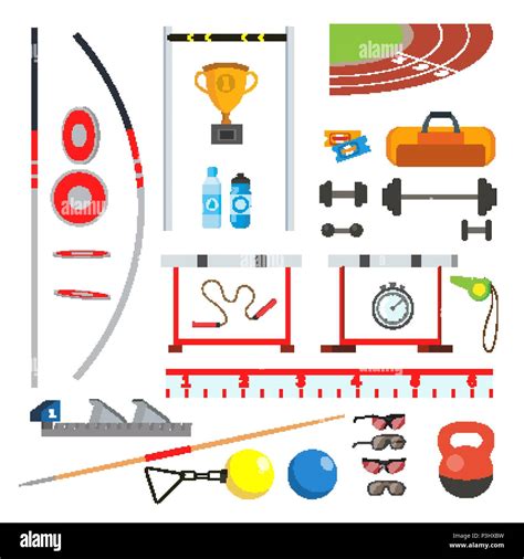 Athletics Icons Set Vector Athletic Sport Accessories Items Isolated