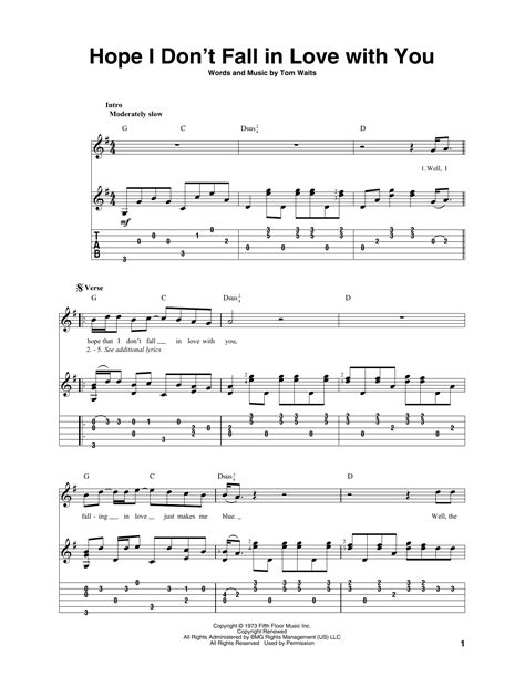 Tom Waits Hope I Dont Fall In Love With You Sheet Music And