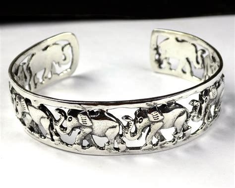 1 Pc Elephants Vintage Sterling Silver 925 Cuff Bracelet Etsy