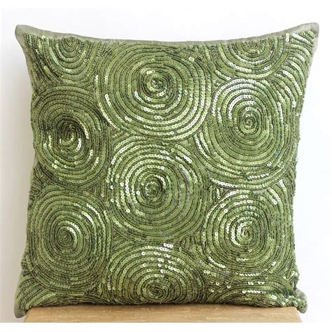 Luxury Green Throw Pillow Covers Spiral Sequins And Beaded