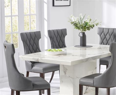 200cm 8 Seater White Marble Dining Table And Chairs Homegenies