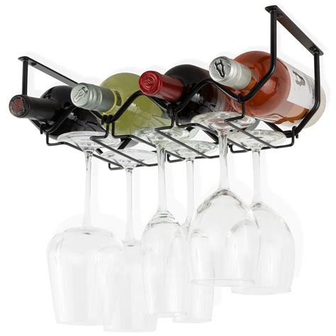 Wallniture Piccola Under Cabinet Wine Rack And Glass Holder For 4