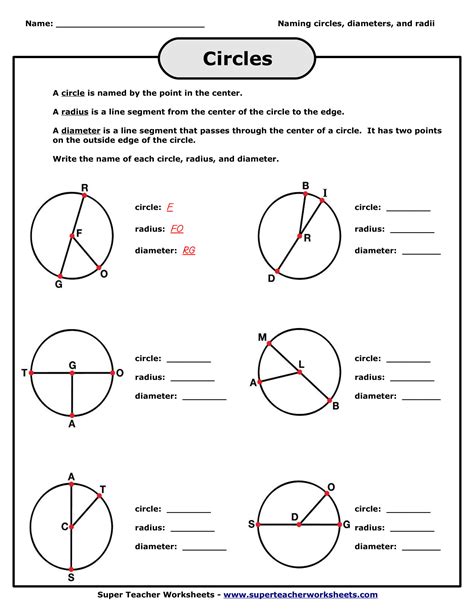Circles 6th Grade Worksheet