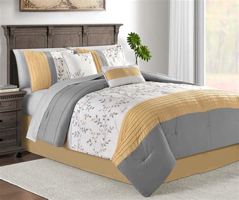The perfect comforter set is soft, warm, and durable. Aprima Aprima Foliage Yellow & Gray 10-Piece Comforter ...