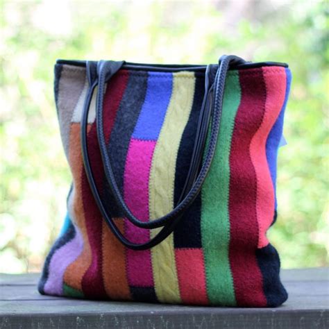 Recycled Sweater Bag Colorful Patchwork Tote With Recycled Etsy