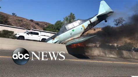 Vintage Plane Crashes On Busy Los Angeles Freeway Youtube