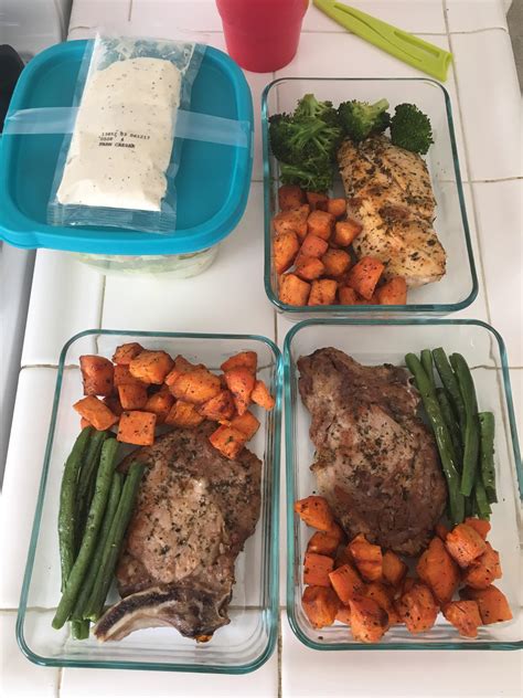 Preheat the oven to 180°c. Meal prep for my SO and I! Pork chops, sweet potatoe and ...