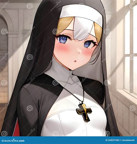 Cute And Shy Anime Manga Girl Dressed In A Nun Outfit Generative Ai Stock Illustration