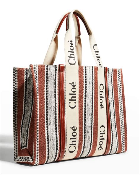 Chloe Woody Large Striped Linen Tote Bag Neiman Marcus