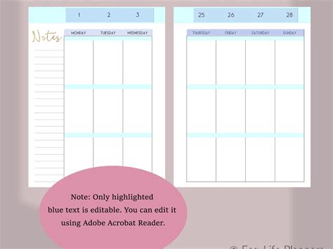 Editable Template For Happy Planner Weekly Planner Pages Weekly