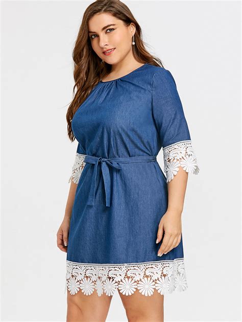 Gamiss Women Fashion Plus Size 5xl Lace Trim Casual Straight Dress Summer Casual 3 4 Length