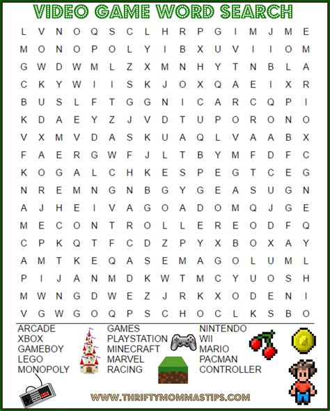 Video Game Themed Word Search For Kids — Thrifty Mommas Tips