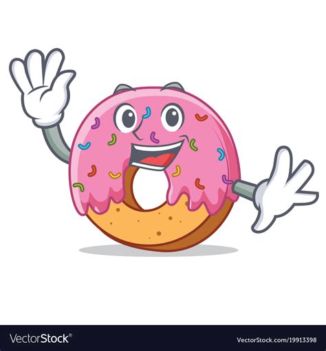 Waving Donut Character Cartoon Style Royalty Free Vector