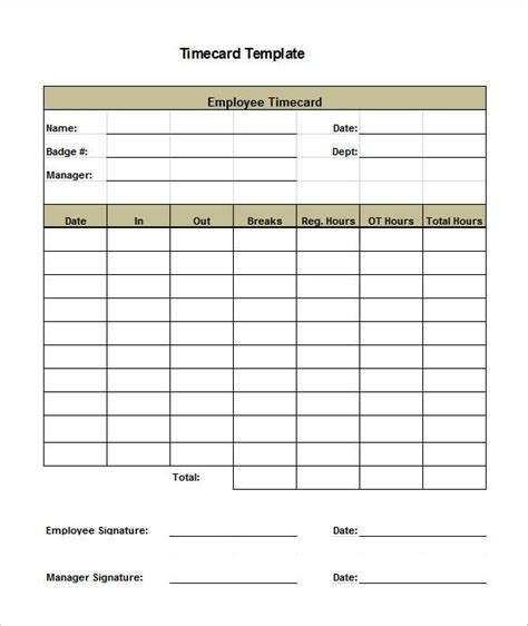 12 Printable Time Card Templates Doc Excel Pdf