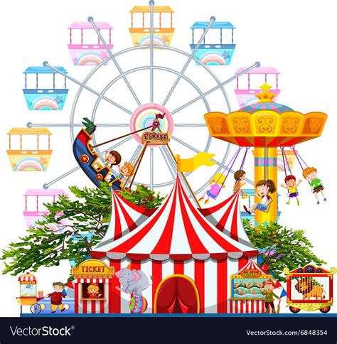 Amusement Park Scene With Many Rides Royalty Free Vector