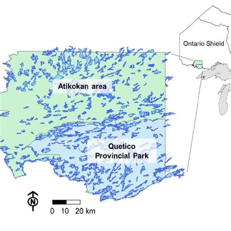 Map Showing Lakes ≥10 Ha In Quetico Provincial Park And The Atikokan