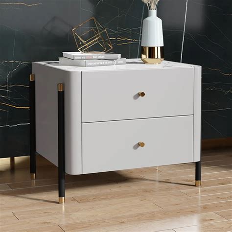 Modern Luxury Gray Nightstand 2 Drawer Bedside Table With Sintered