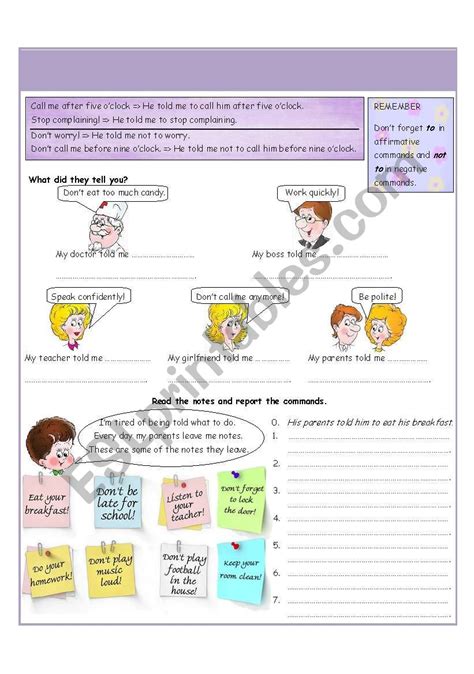 Reported Commands ESL Worksheet By Alisadedic