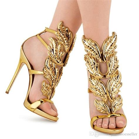 Sexy Wings Shoes Women Crystal Leaves Winged Sandals Shining Leather