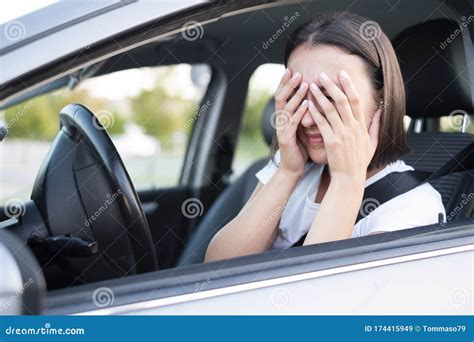 Sad Woman Driver In Car Feeling Negative Emotion Stock Image Image Of