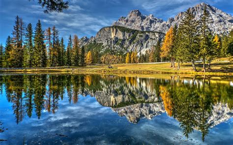 Download 2880x1800 Lake Trees Reflection Italy Dolomites Mountains