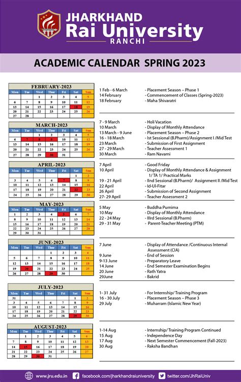 Academic Calendar Jharkhand Rai University JRU Ranchi