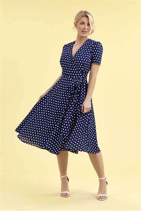 1940 s navy and ivory polka dot wrap dress the pretty dress company pretty dresses navy polka