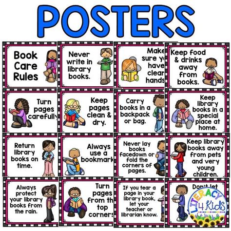 Book Care Rules Posters Book Care Library Posters School Library